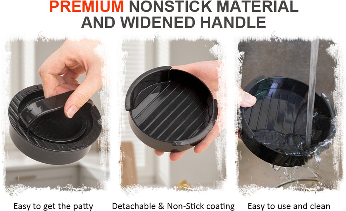 3-in-1 Hamburger and Hamburger Press - Hamburger Mold - Non-stick, Durable Patty Maker for Stuffed Burgers and Sliders - Easy to Clean - Black - Image 4
