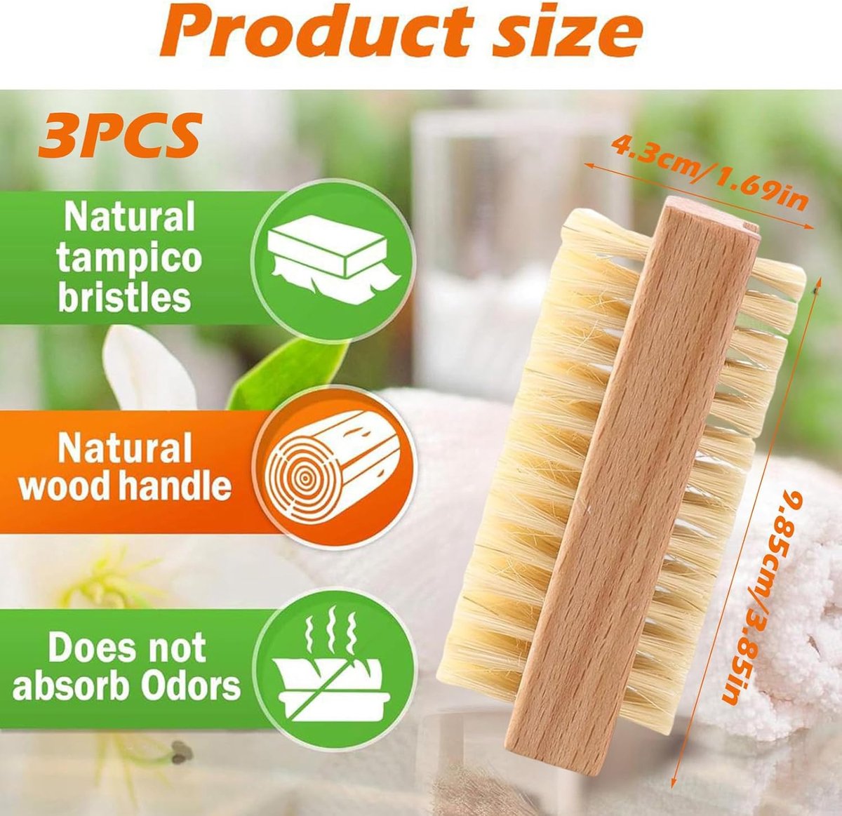 Nail Brushes - 3-Pack - Double-Sided - Nail Brushes for Cleaning Nails - Portable Nail Brushes with Wooden Handles - Suitable for Daily Hygiene, Travel and Pet Care - Image 3