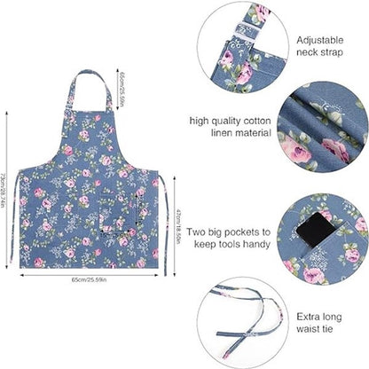 Aprons - Women's Kitchen - Adjustable Floral Apron with Large Pockets - for Cooking, Baking, Gardening - 2-Pack - Image 2