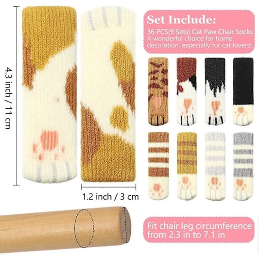 Furniture Socks - 36 pieces (9 sets) - Cat chair socks - Cat paw chair leg socks - Cat furniture socks - Knitted furniture socks - Image 2