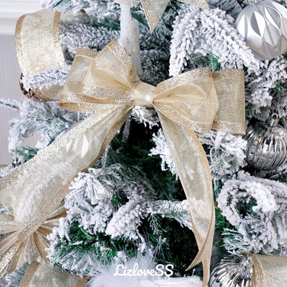 Champagne Christmas Ribbon - 2.5" Champagne Gold Metallic Ribbon with Glitter Stripes - Christmas Tree Ribbon, Garland Supplies - Ornaments - Wreaths - Party Decorations - 10 Yards - Image 4