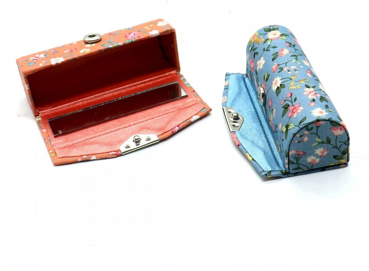 Organizer - Set of 4 Women's Lipstick Cases with Floral Motif and Mirror - Makeup Storage Set, Cosmetic Travel Bag and Organizer - Image 2