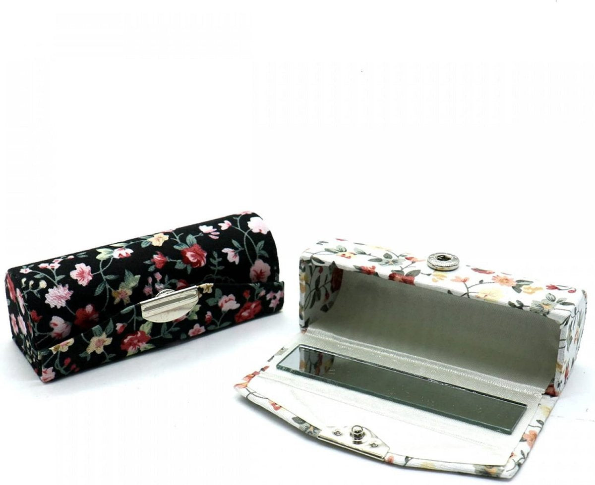 Organizer - Set of 4 Women's Lipstick Cases with Floral Motif and Mirror - Makeup Storage Set, Cosmetic Travel Bag and Organizer - Image 3