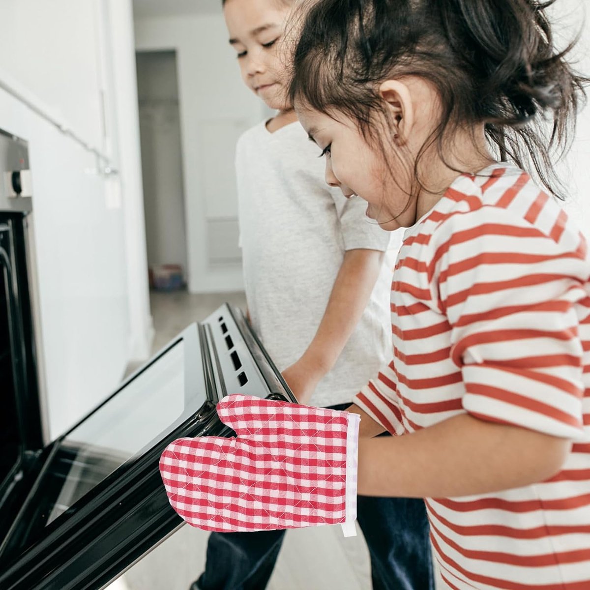 Children's Oven Mitts - Oven Mitts - Red Kitchen Mitts Oven Mitts Heat Resistant Cooking Baking Microwave - Kitchen - Image 2