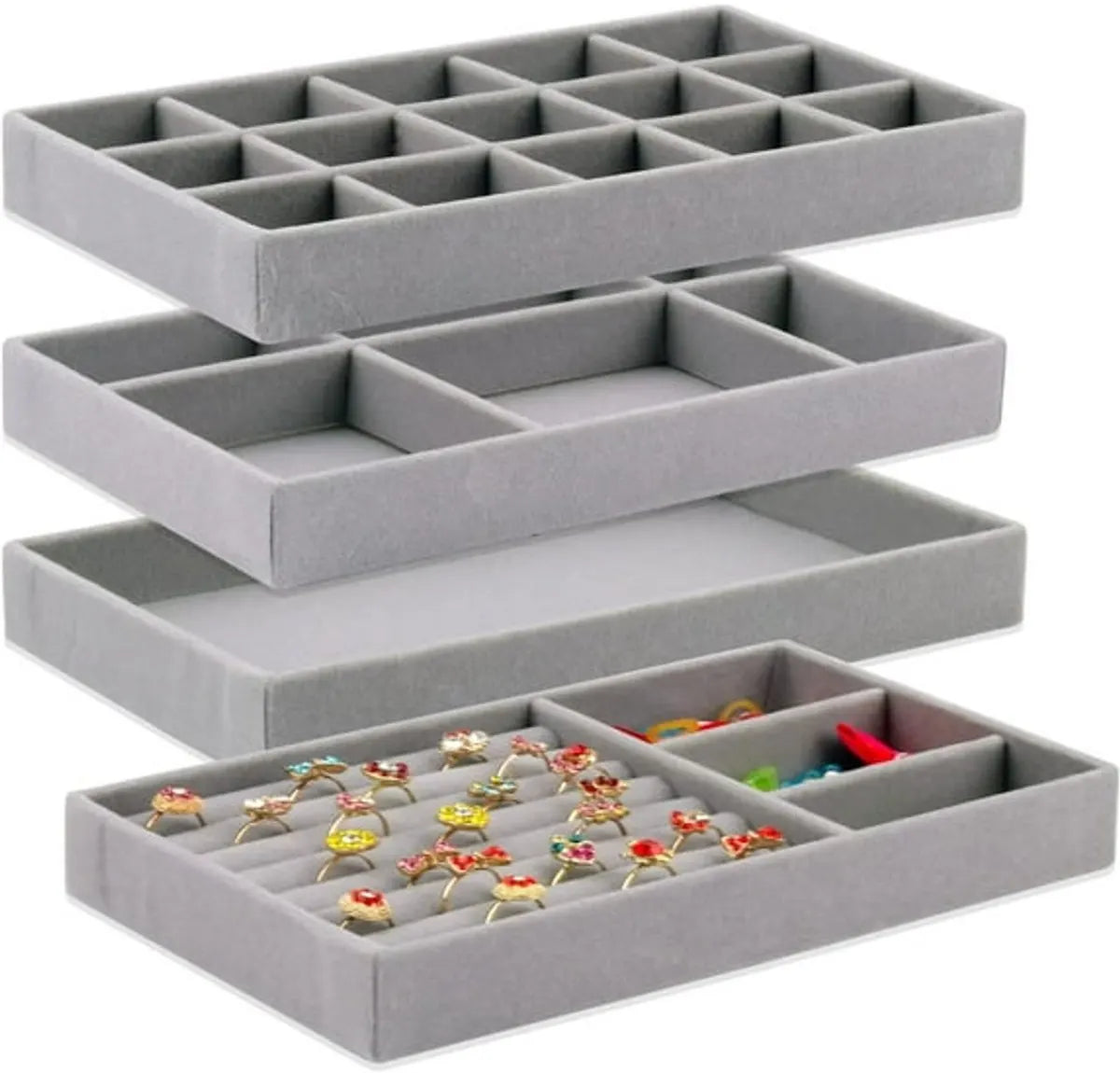 Jewelry Drawer Organizer - 4-Pack Stackable Jewelry Drawers - Jewelry Storage Organizer, Earrings, Necklace, Bracelet, Ring Holder