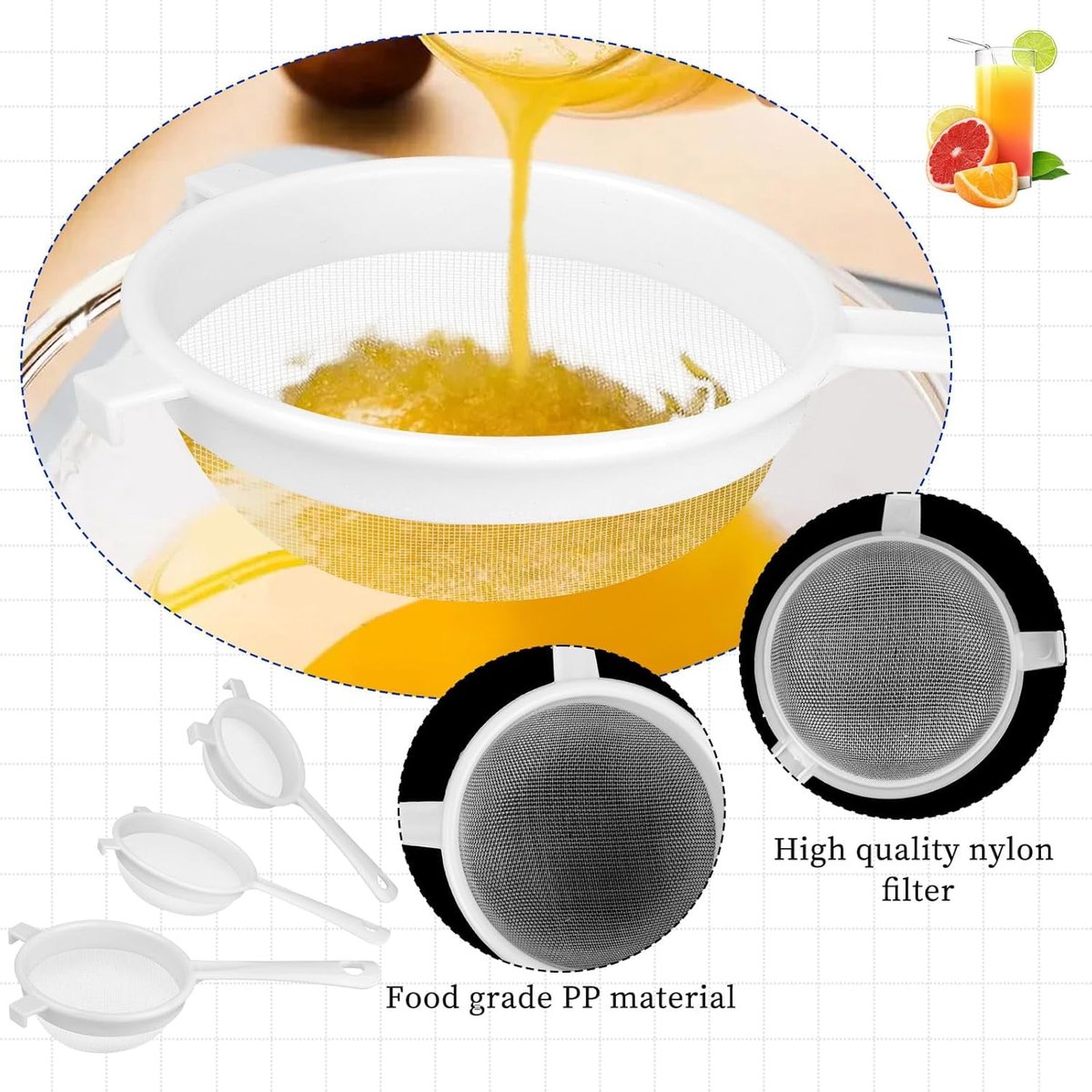 Filter - Strainer - Strainer Set - Strainer Set - Three-Piece Strainer Set with Handles - Kitchen Strainer - Milk Strainer - Suitable for Camellia Milk Tea (3, 4, 5.5 inches) - Image 3