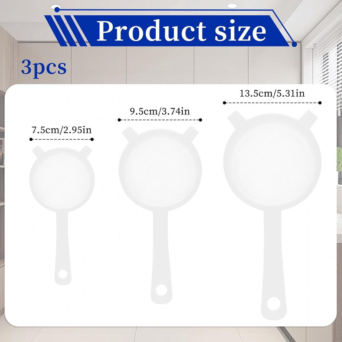 Filter - Strainer - Strainer Set - Strainer Set - Three-Piece Strainer Set with Handles - Kitchen Strainer - Milk Strainer - Suitable for Camellia Milk Tea (3, 4, 5.5 inches) - Image 5