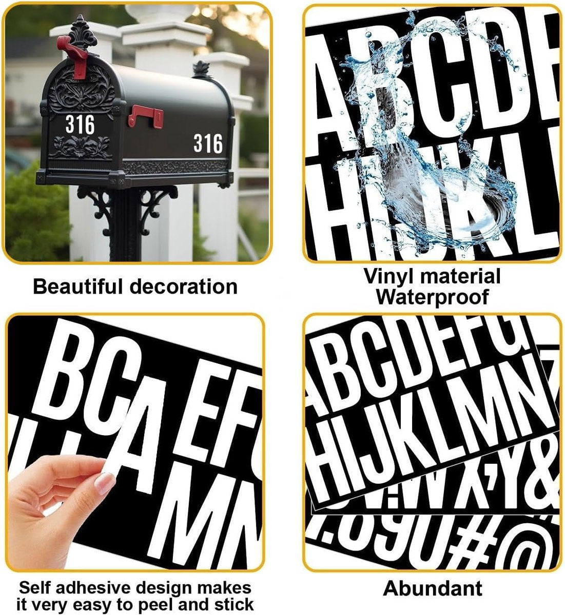 letter stickers - 10-sheet vinyl letter stickers - 2-inch self-adhesive alphabet and number stickers - waterproof - suitable for mailboxes, windows, doors, cars, boats, house numbers (white) - Image 4