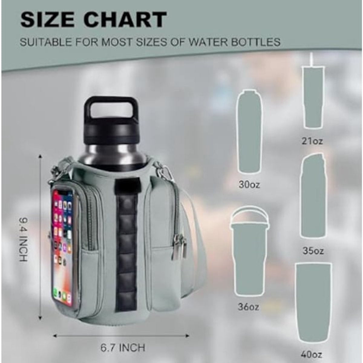 Magnetic Sports Bag with Adjustable Shoulder Strap - Includes Water Bottle Holder and Pocket - for Sports, Workouts, Travel & Work（Black） - Image 3