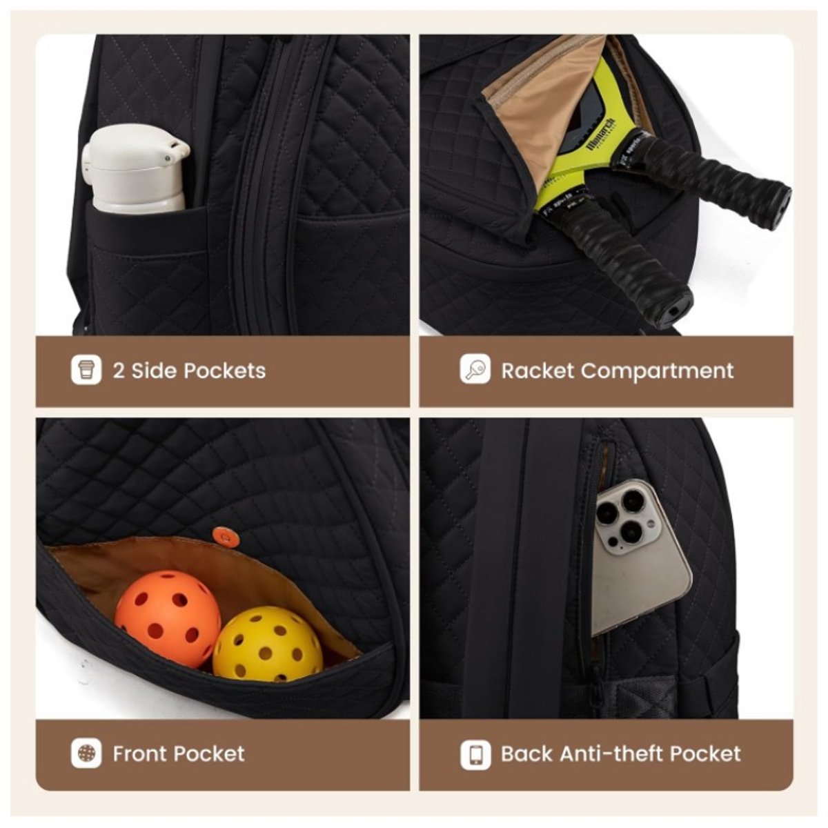Backpack - Tennis Shoulder-Crossbody Bag - Sports Bag - Waterproof Racket Bag - Suitable for Pickles and Badminton - Off-White - Image 2