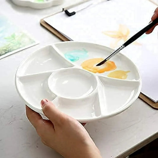 Easy-to-clean watercolor and gouache mixing tray - 6 holes - 8 inch - white - round