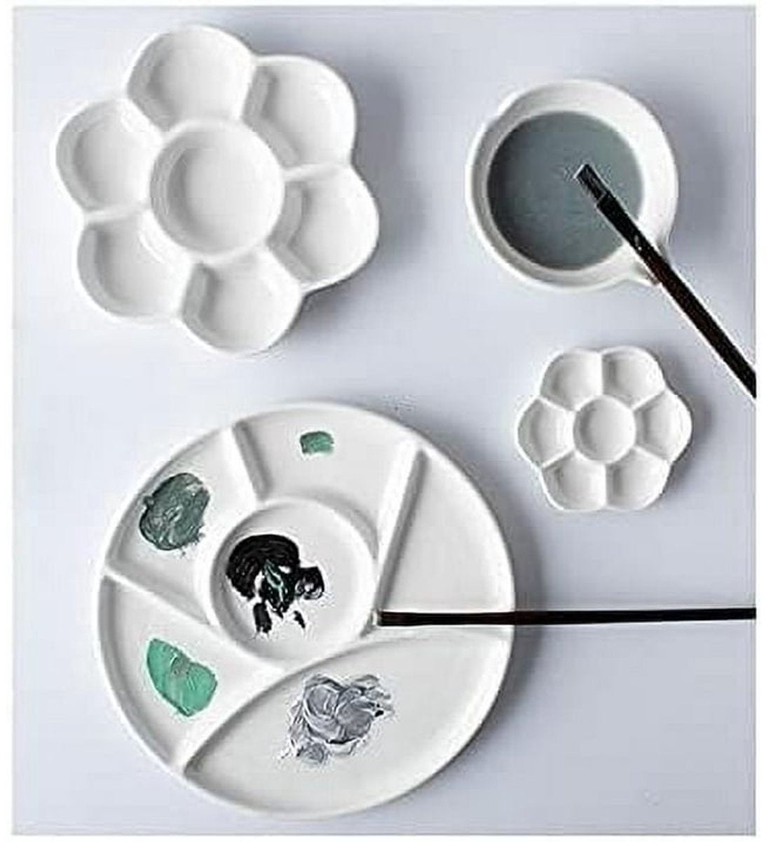 Easy-to-clean watercolor and gouache mixing tray - 6 holes - 8 inch - white - round - Image 3
