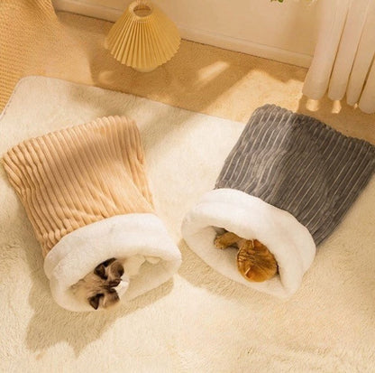 Cat Bed - Cave Cat Basket - Winter Sleeping Bag for Pets - Soft Plush Cat Bed - Suitable for Indoor Cats, Kittens and Dogs (Beige, L-54*45cm) - Image 3