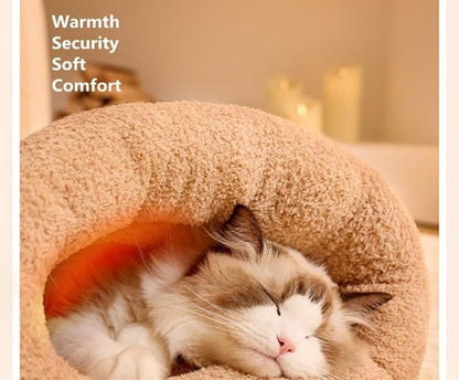 Cat Bed - Cave Cat Basket - Winter Sleeping Bag for Pets - Soft Plush Cat Bed - Suitable for Indoor Cats, Kittens and Dogs (Beige, L-54*45cm) - Image 4