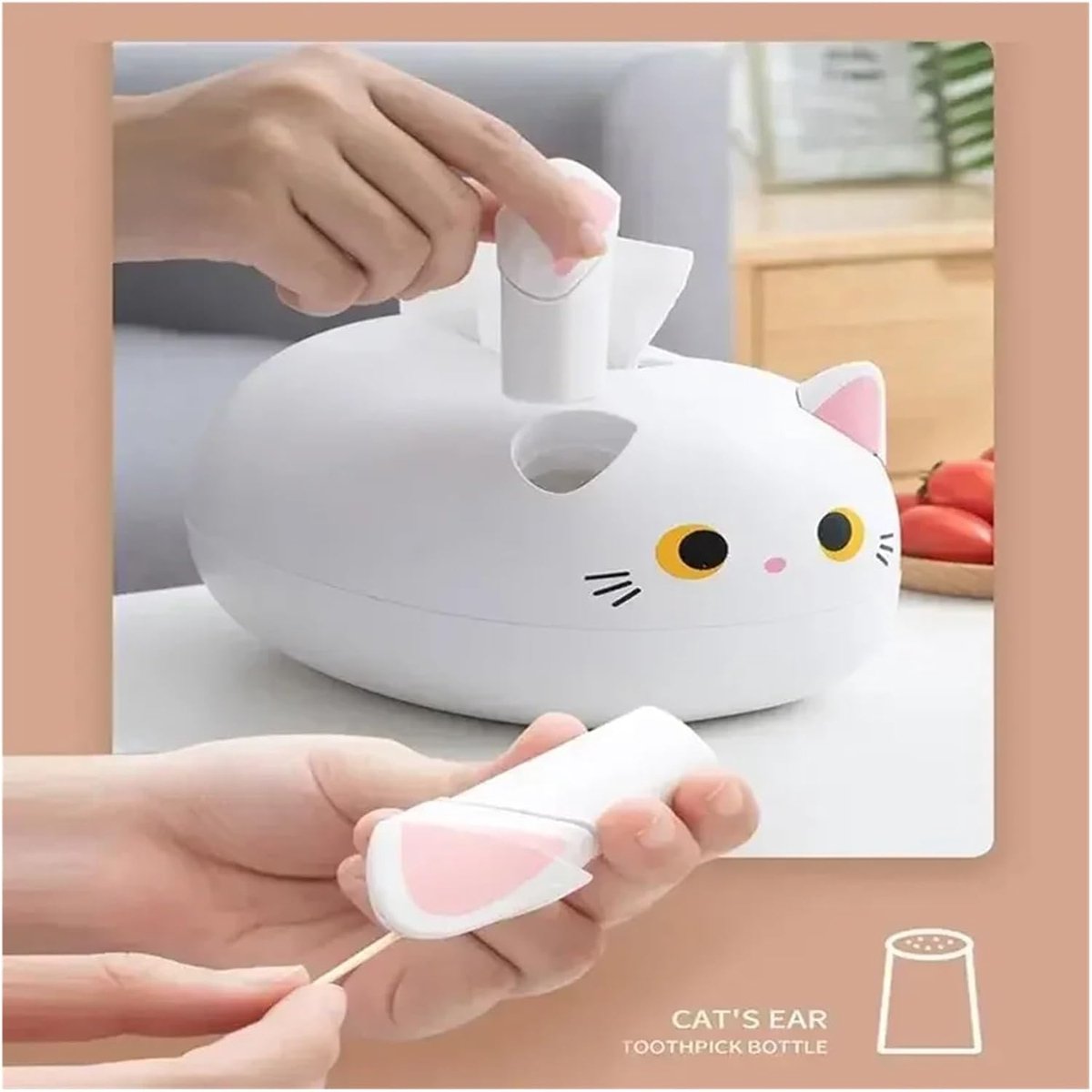 Tissue Box - Tissue Box Organizer with Cat Print - Napkin Holder for the Living Room - Tissue Box for the Kitchen - Toilet Paper Holder for the Bathroom (White，22*16*13cm) - Image 3
