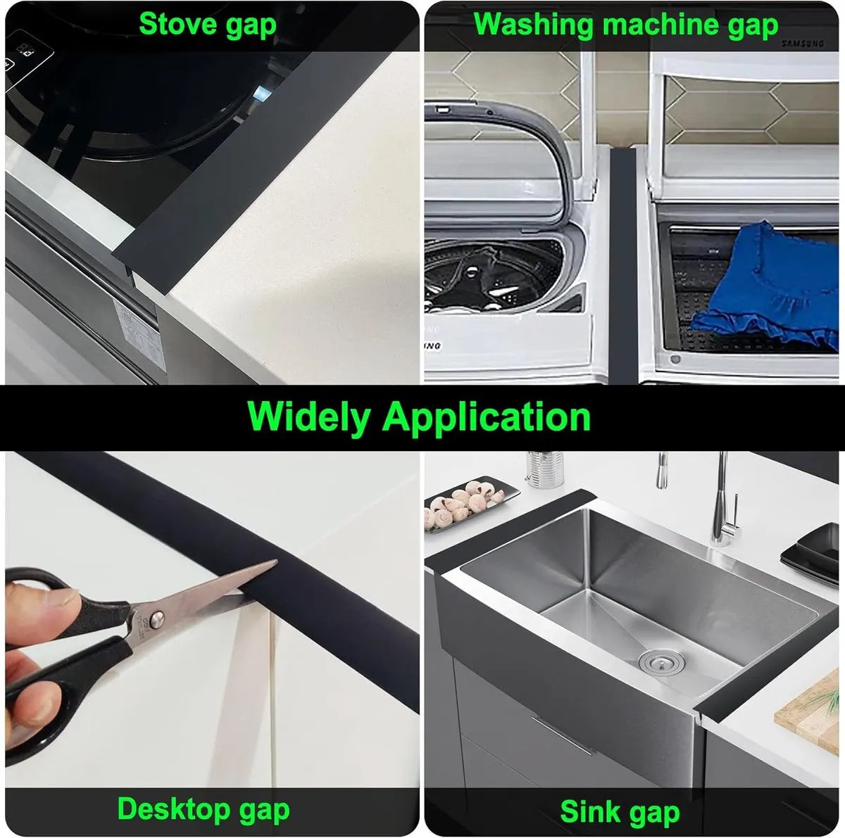 Sealing Strip for Hobs - Silicone Sealing Strip - Gap Filler Strip - Seals gaps between kitchen countertops, appliances, stoves, ovens, washing machines and dryers - Set of 2 (White) - Image 6