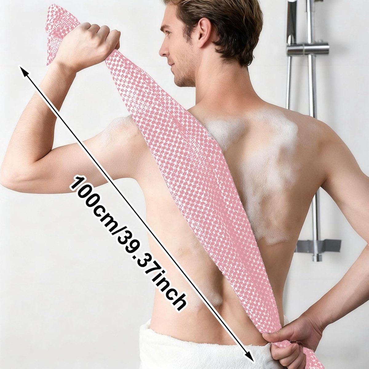 Back Scrubber Set | 2-Piece Exfoliating Shower Towel | Extra Long Exfoliating Washcloth for Men and Women - Scrub Cloth for Body Cleansing and Massage (Pink) - Image 2