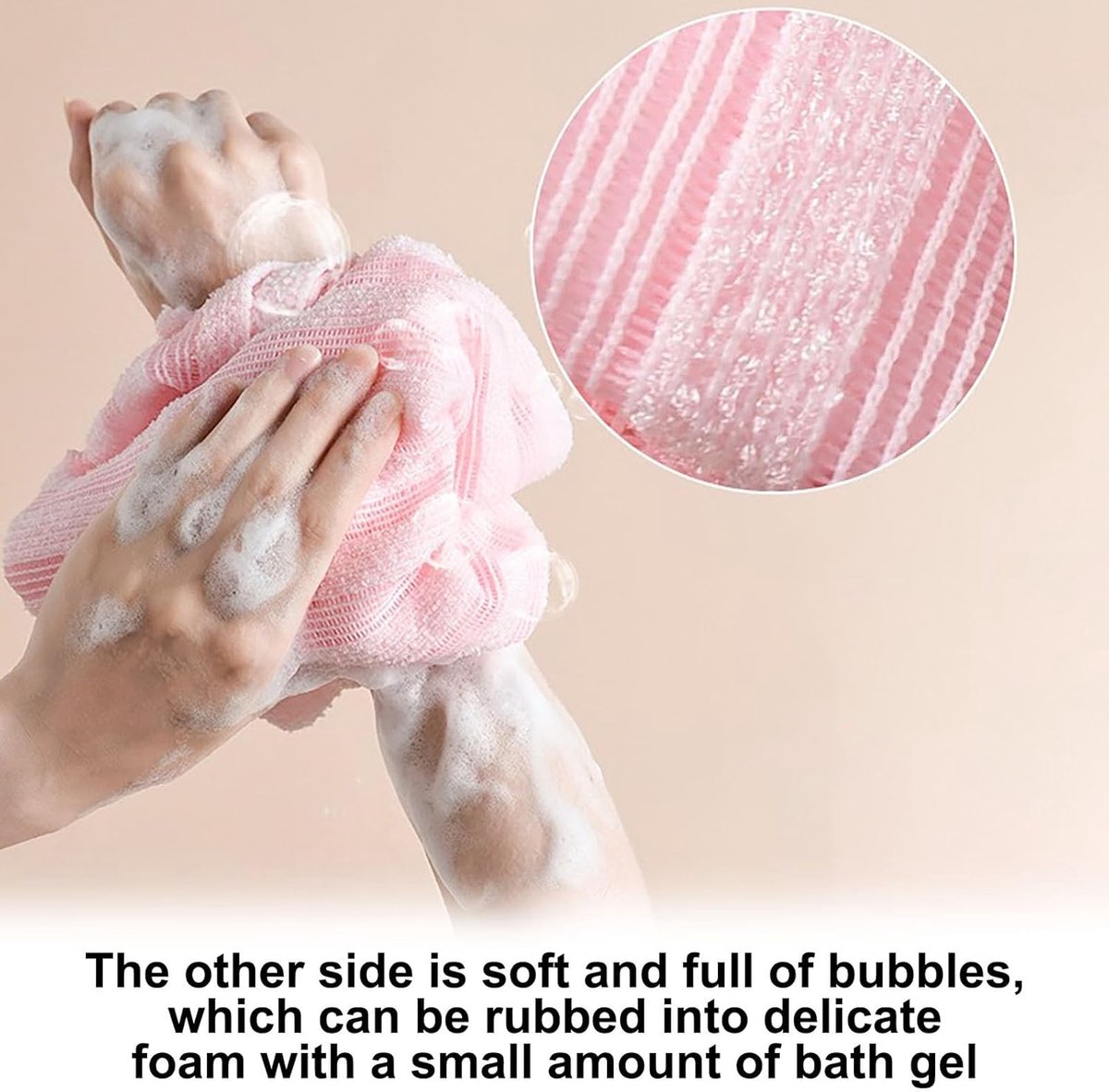 Back Scrubber Set | 2-Piece Exfoliating Shower Towel | Extra Long Exfoliating Washcloth for Men and Women - Scrub Cloth for Body Cleansing and Massage (Pink) - Image 4
