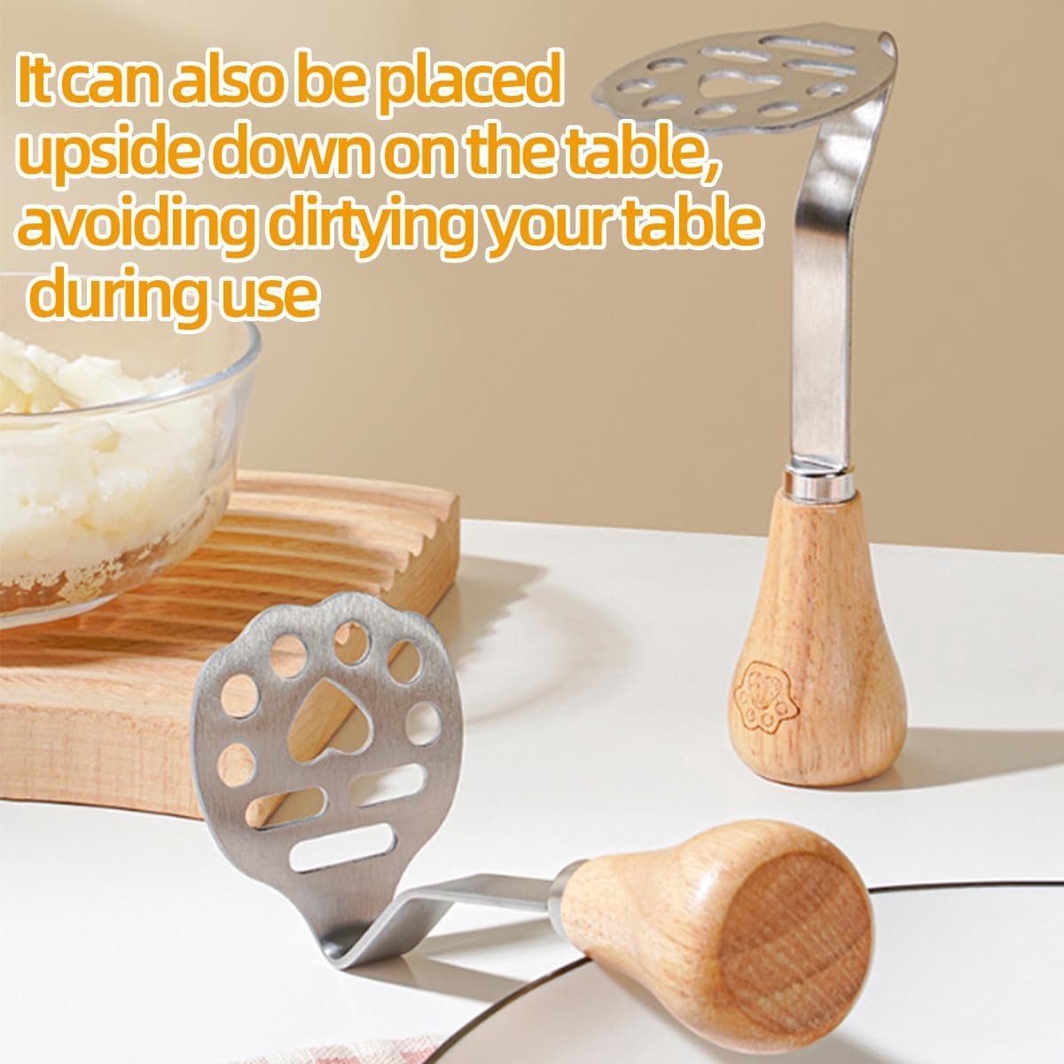 Potato Masher - Mini Avocado Masher - Small Food Masher - Made of high quality stainless steel - Flat handle that can be tilted on a table - 15 cm - Image 2