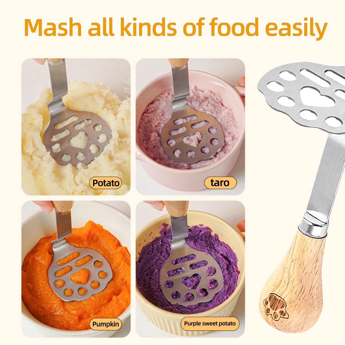 Potato Masher - Mini Avocado Masher - Small Food Masher - Made of high quality stainless steel - Flat handle that can be tilted on a table - 15 cm - Image 4