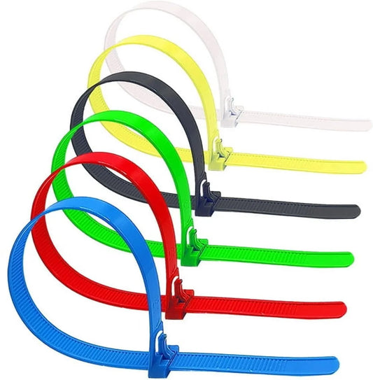 100 12" Colorful Reusable Cable Ties - Heavy-duty reusable cable ties - Self-locking nylon cable ties with a tensile strength of 50 lb - Suitable for garden, plants, home and office