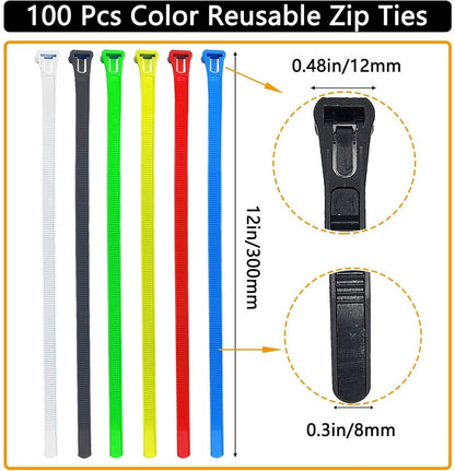 100 12" Colorful Reusable Cable Ties - Heavy-duty reusable cable ties - Self-locking nylon cable ties with a tensile strength of 50 lb - Suitable for garden, plants, home and office - Image 5