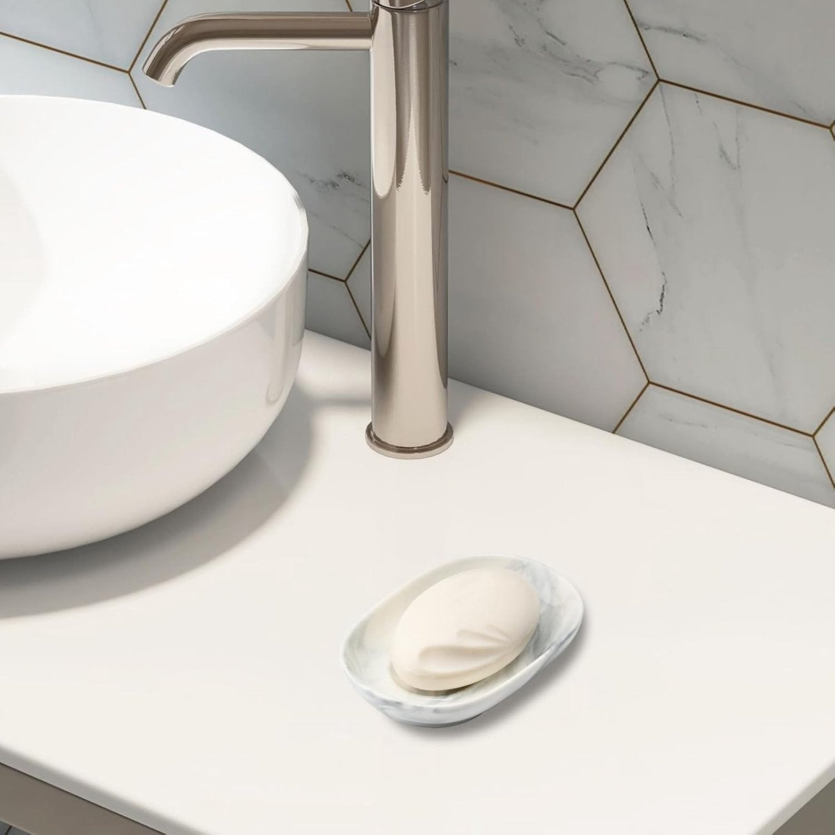 Soap Dish - Ceramic Soap Dish - Non-Slip Marble Soap Dish - Bathroom Soap Holder - Suitable for Bathroom, Shower, Kitchen and Travel. - Image 2