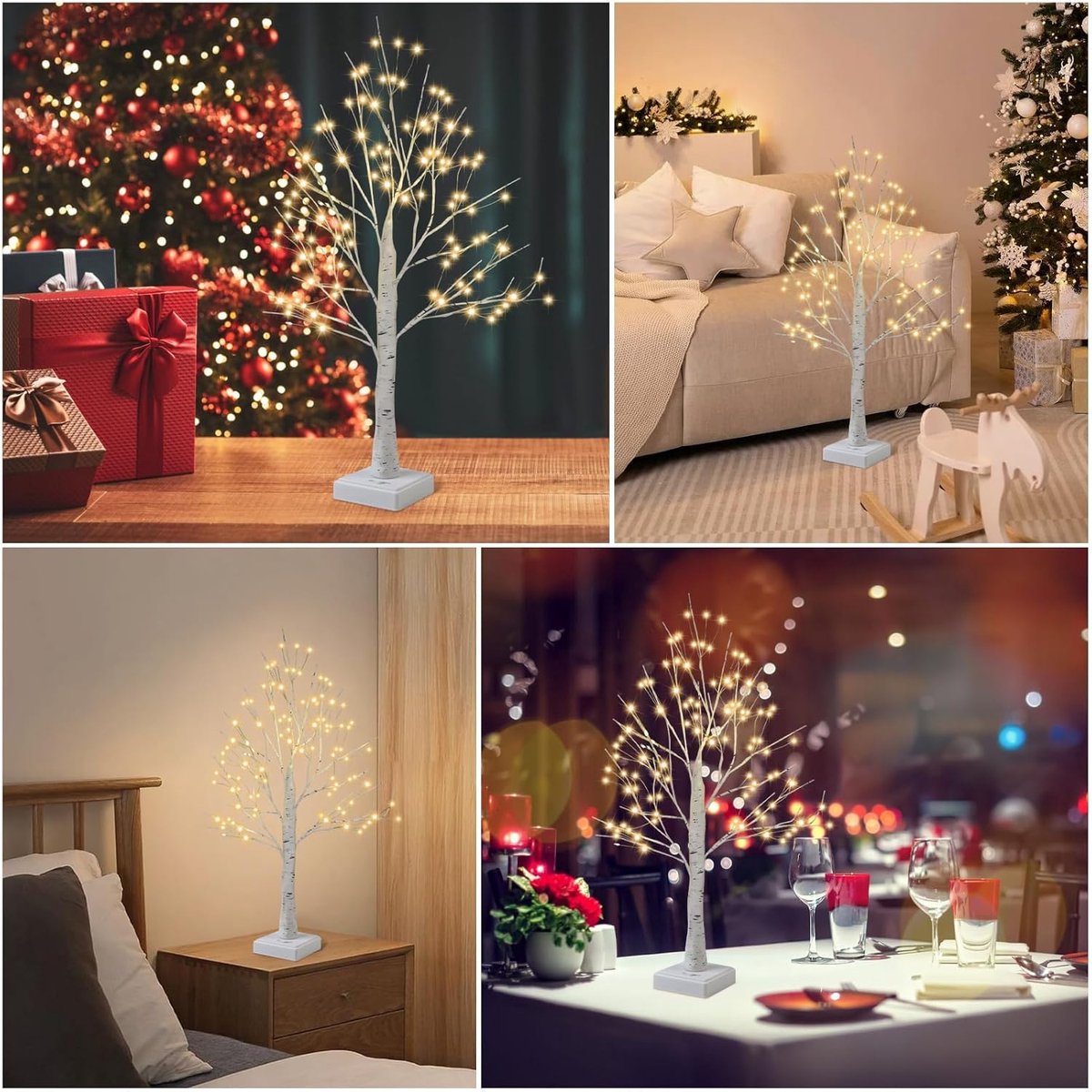 LED Lighting - Christmas Tree with LED Lighting - 60cm Birch Wood Christmas Decoration - Bright and Warm White Tree Lights - Suitable for Indoor Christmas Decorations - Thanksgiving/Christmas Decorations Indoors - Image 3