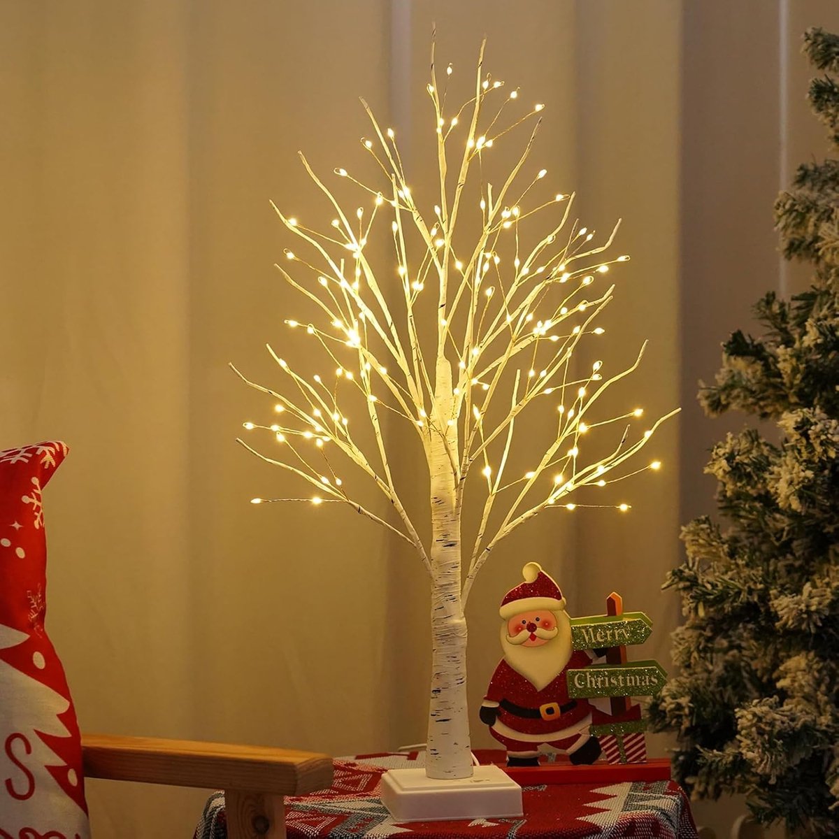 LED Lighting - Christmas Tree with LED Lighting - 60cm Birch Wood Christmas Decoration - Bright and Warm White Tree Lights - Suitable for Indoor Christmas Decorations - Thanksgiving/Christmas Decorations Indoors - Image 5