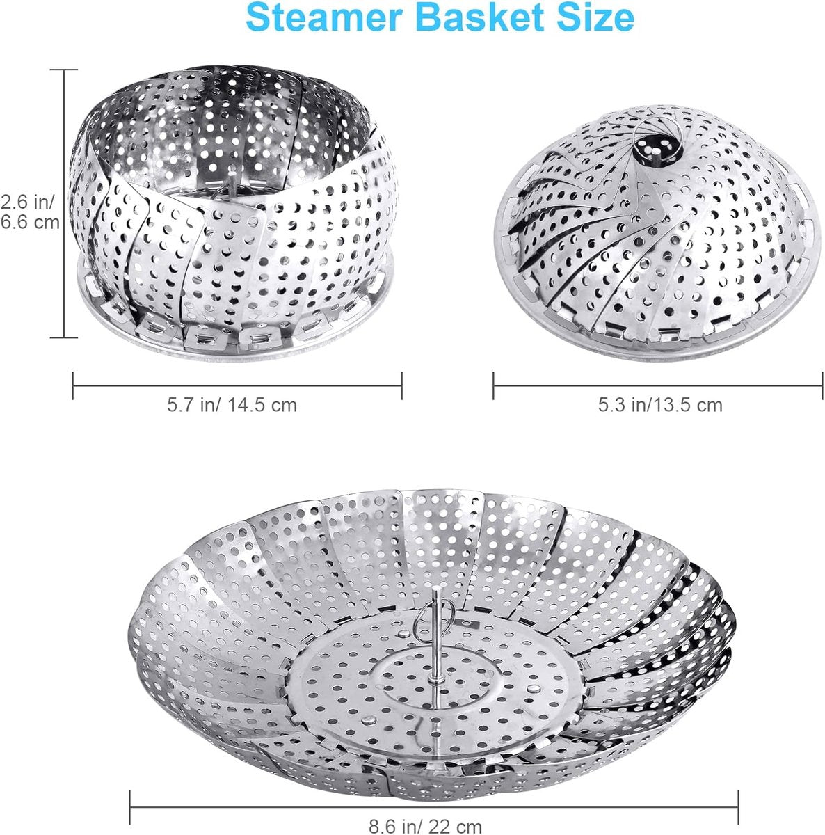 Vegetable Steamer Basket - Collapsible Steamer Basket - Stainless Steel Foldable Steamer Basket - For Cooking Food - Expandable, Suitable for Pots of Different Sizes (13.5cm to 21.8cm). - Image 2
