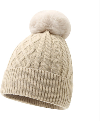 Women's Three-Piece Scarf Set - Women's Scarf - Women's Gloves - Warm Winter Hat - Solid Color - Cable Knit - Warm Hat with Fleece Lining - Knitted Hat with Pompom - Scarf - Unisex - Gloves - Beige - Image 4