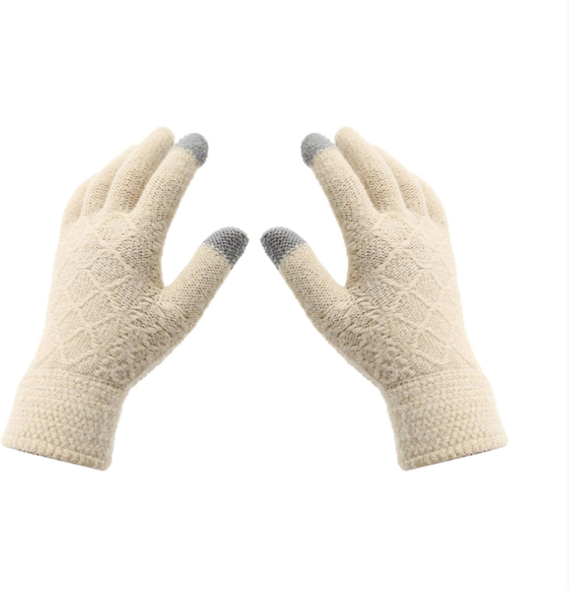 Women's Three-Piece Scarf Set - Women's Scarf - Women's Gloves - Warm Winter Hat - Solid Color - Cable Knit - Warm Hat with Fleece Lining - Knitted Hat with Pompom - Scarf - Unisex - Gloves - Beige - Image 5