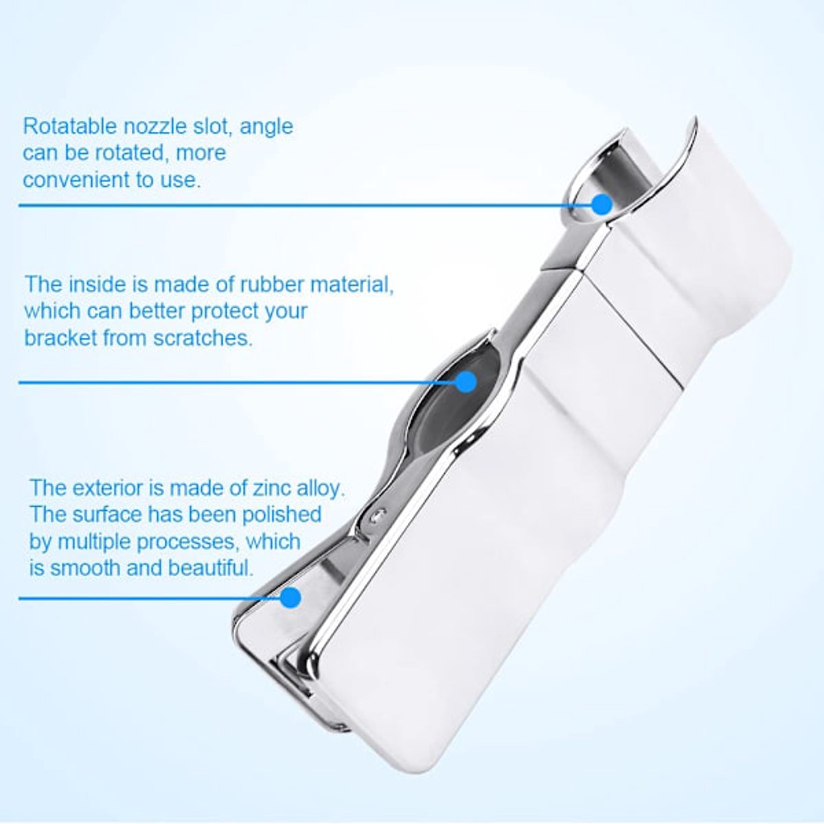 Shower head holder - Adjustable shower head holder - 45° rotatable universal shower head 20-25 mm - Shower head holder with rail - Image 2