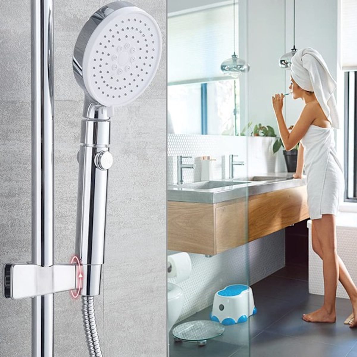 Shower head holder - Adjustable shower head holder - 45° rotatable universal shower head 20-25 mm - Shower head holder with rail - Image 3