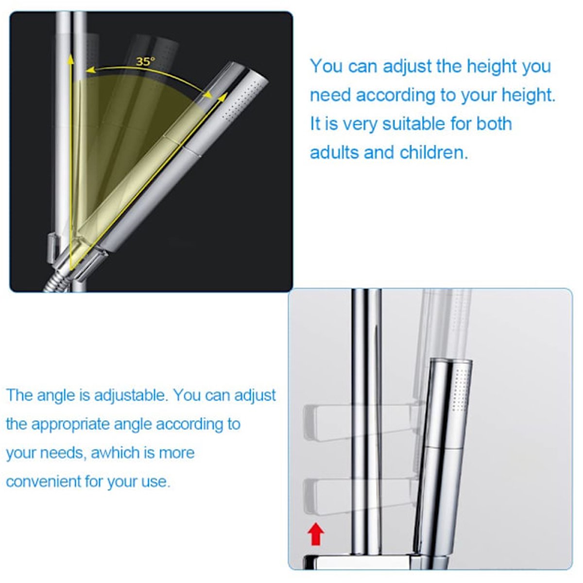 Shower head holder - Adjustable shower head holder - 45° rotatable universal shower head 20-25 mm - Shower head holder with rail - Image 4