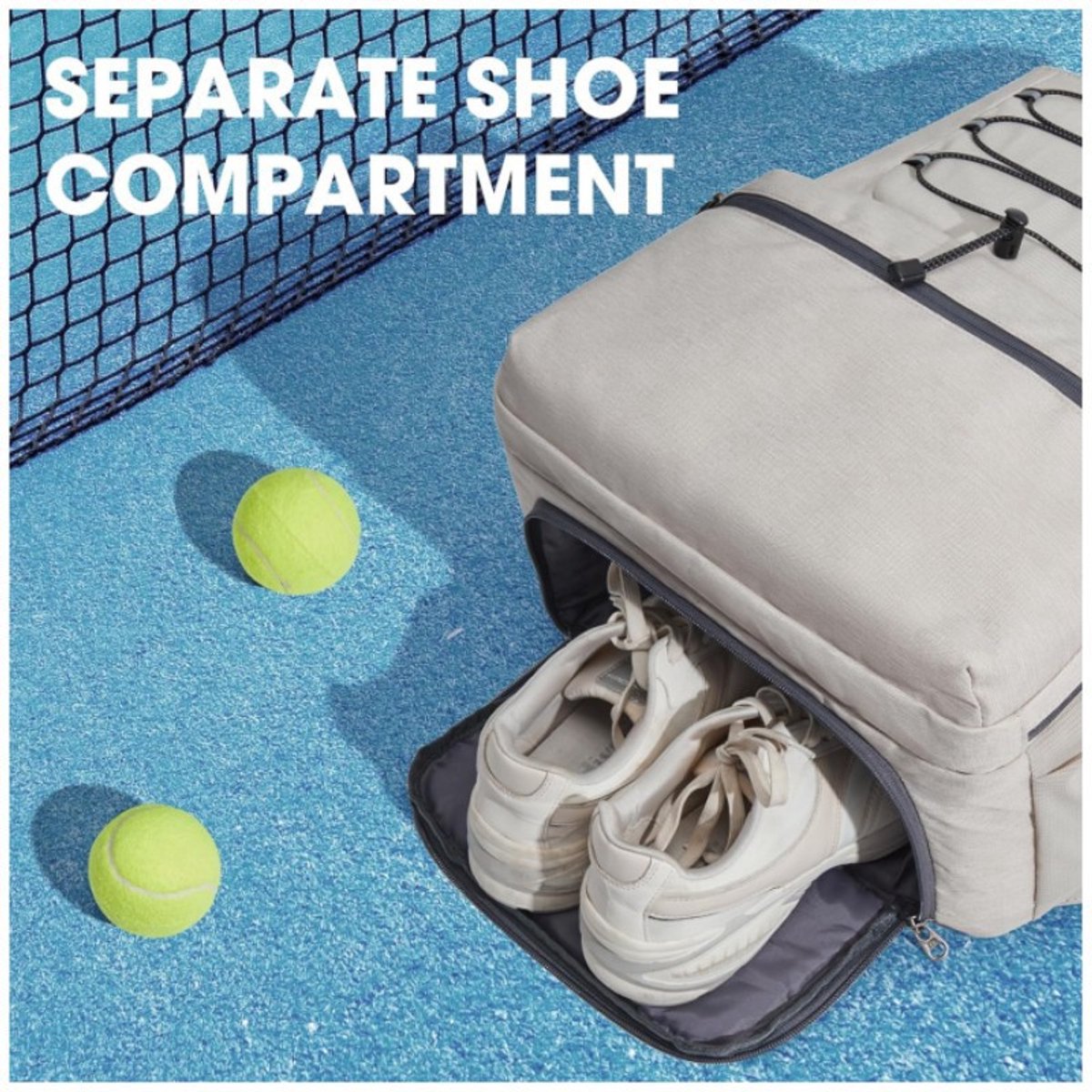 Backpack - Tennis Bag - Sports Bag - Waterproof Racket Bag - Suitable for multiple rackets with shoe compartment - Beige - Image 2