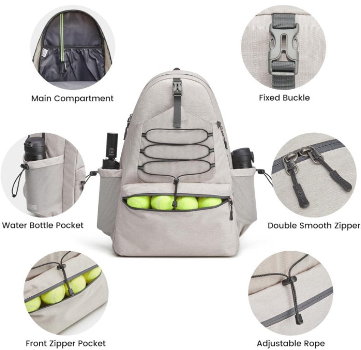 Backpack - Tennis Bag - Sports Bag - Waterproof Racket Bag - Suitable for multiple rackets with shoe compartment - Beige - Image 3