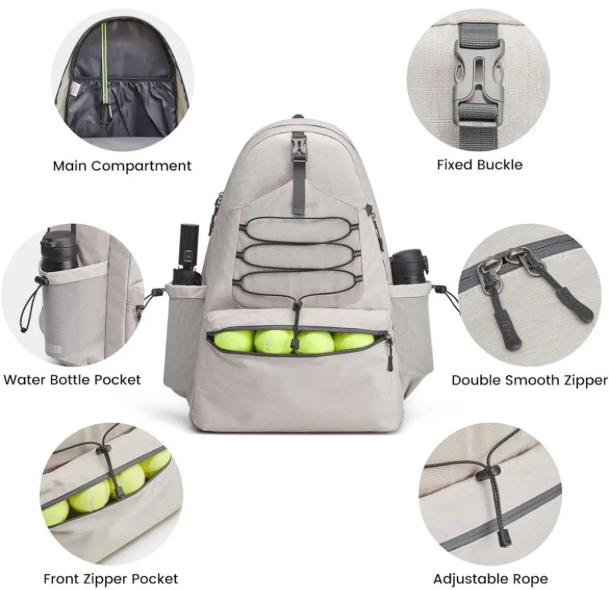 Backpack - Tennis Bag - Sports Bag - Waterproof Racket Bag - Suitable for multiple rackets with shoe compartment - Beige - Image 3
