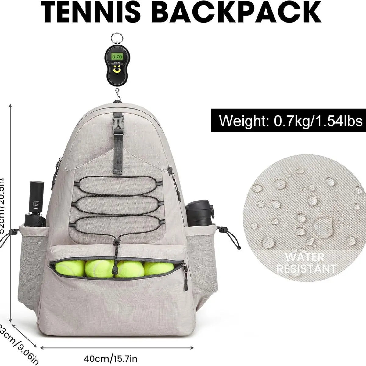 Backpack - Tennis Bag - Sports Bag - Waterproof Racket Bag - Suitable for multiple rackets with shoe compartment - Beige - Image 5