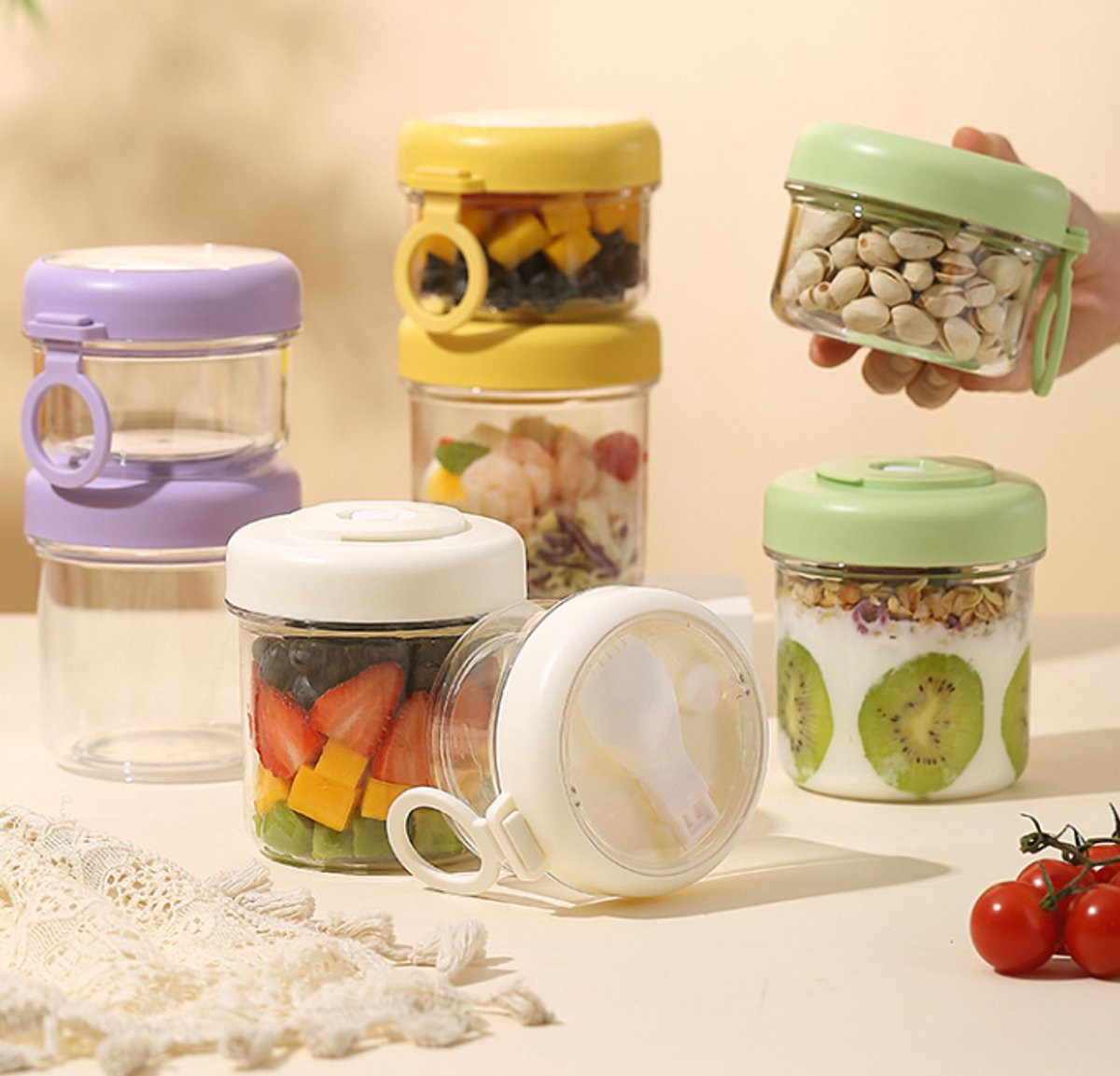 Yogurt Cup to Go - 880 mL - Muesli Cup - Oats Pots - Soup Cup - Lunch Cup - Lunch Pot - Leak-Proof - Insulated - with Spoon - Dishwasher Safe - White - Image 9