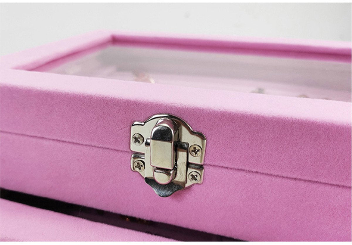 Jewelry Box - Jewelry Box with Glass Lid and Lock - 9 Compartment Jewelry Organizer - Suitable for storing earrings, bracelets and women's jewelry. - Image 3