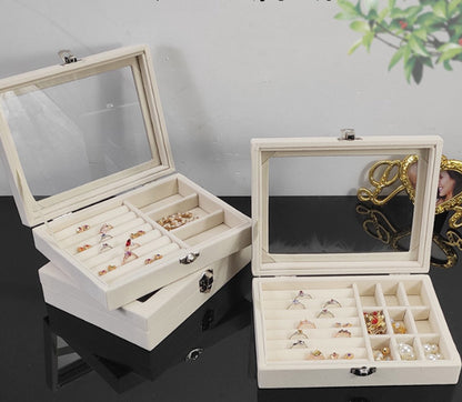 Jewelry Box - Jewelry Box with Glass Lid and Lock - 9 Compartment Jewelry Organizer - Suitable for storing earrings, bracelets and women's jewelry. - Image 4