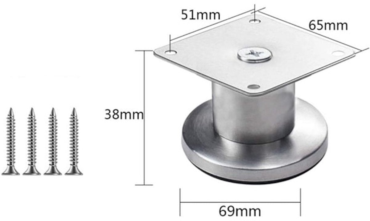 Adjustable Cabinet Legs - 4 Adjustable Furniture Legs Made of Stainless Steel (Silver) (3.8cm) - Image 4