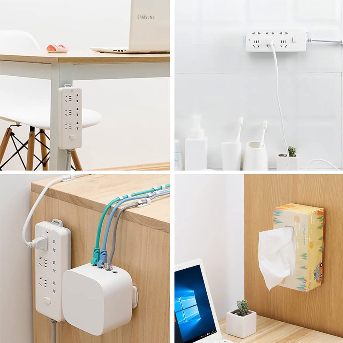 Self-adhesive - Desk socket holder - No perforation - Self-adhesive socket holder - Cable management - No perforation surge protection - Power strip holder bracket (4 pieces) - Image 3