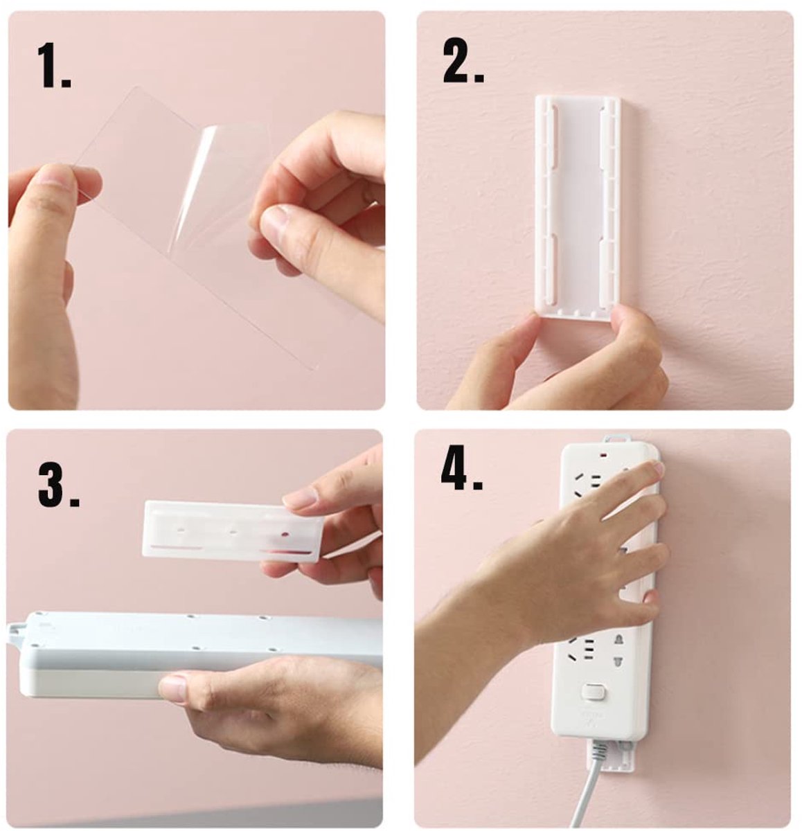 Self-adhesive - Desk socket holder - No perforation - Self-adhesive socket holder - Cable management - No perforation surge protection - Power strip holder bracket (4 pieces) - Image 4