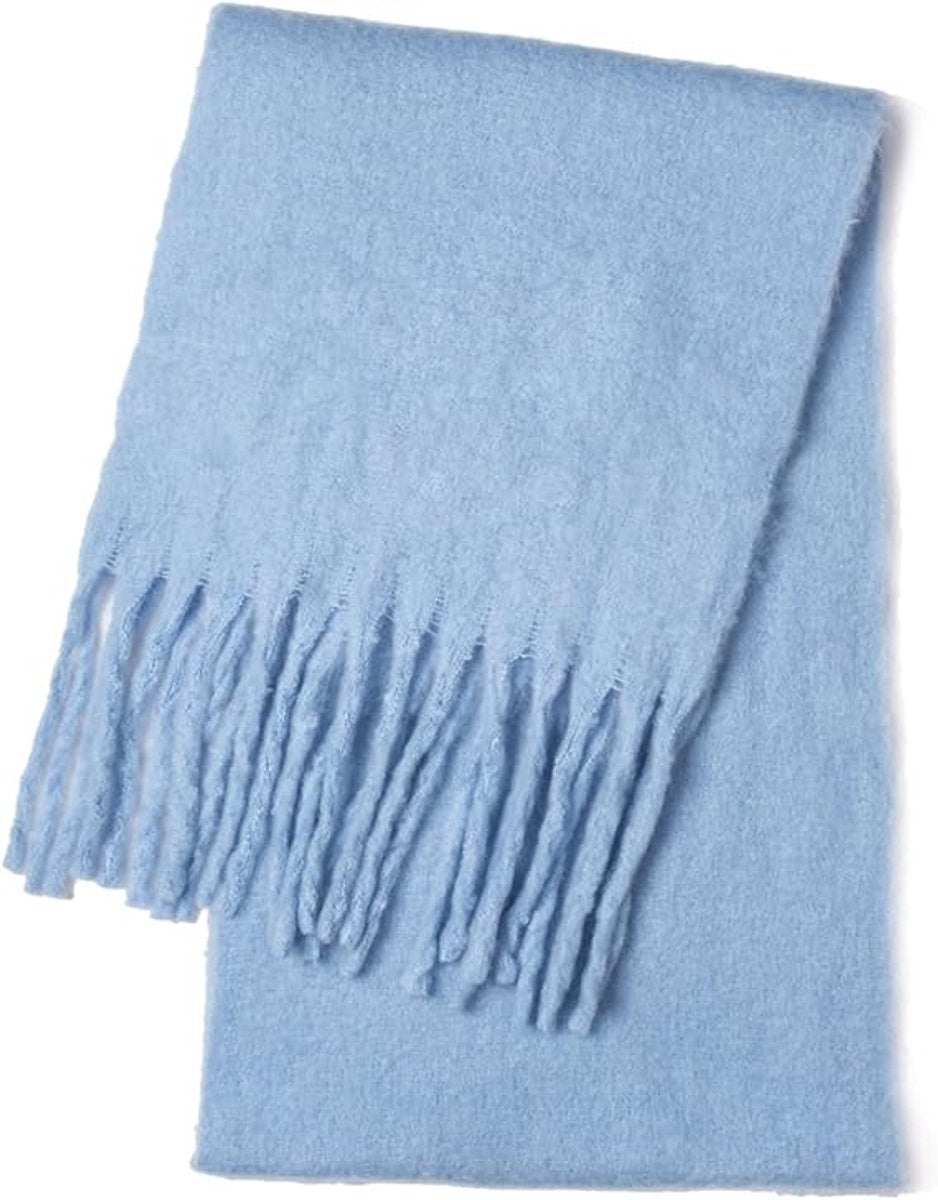 Scarf - Women's Winter Scarf - Warm and Thick Knitted Checked Scarf - Blanket Scarf - Stylish Gift - A Gift for Her (Light Blue) - Image 2