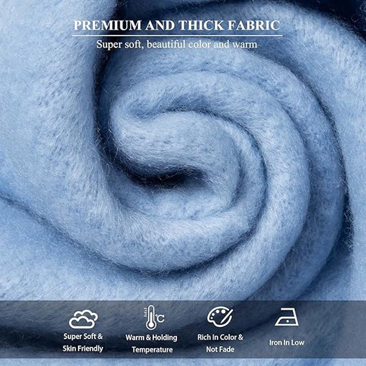 Scarf - Women's Winter Scarf - Warm and Thick Knitted Checked Scarf - Blanket Scarf - Stylish Gift - A Gift for Her (Light Blue) - Image 3