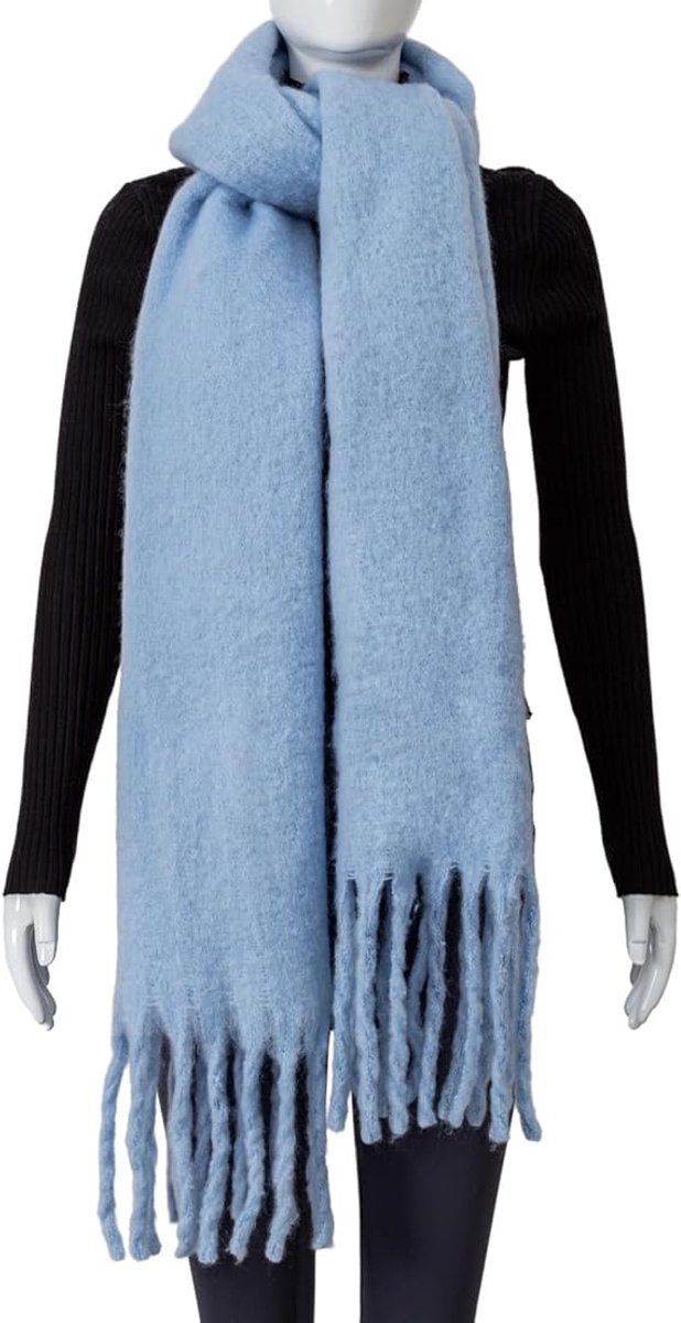 Scarf - Women's Winter Scarf - Warm and Thick Knitted Checked Scarf - Blanket Scarf - Stylish Gift - A Gift for Her (Light Blue) - Image 4