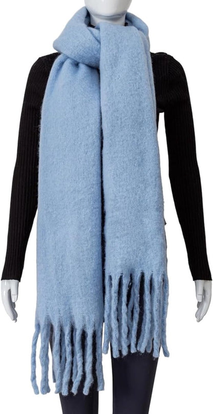 Scarf - Women's Winter Scarf - Warm and Thick Knitted Checked Scarf - Blanket Scarf - Stylish Gift - A Gift for Her (Light Blue) - Image 4