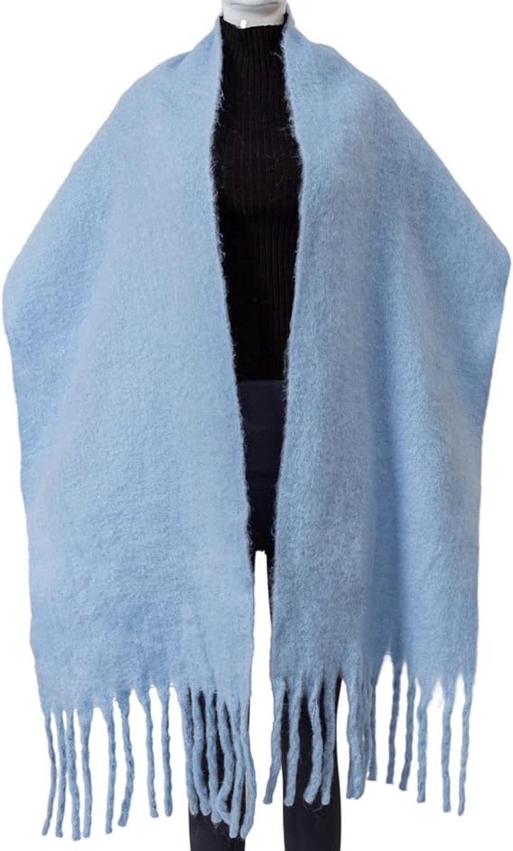 Scarf - Women's Winter Scarf - Warm and Thick Knitted Checked Scarf - Blanket Scarf - Stylish Gift - A Gift for Her (Light Blue) - Image 5